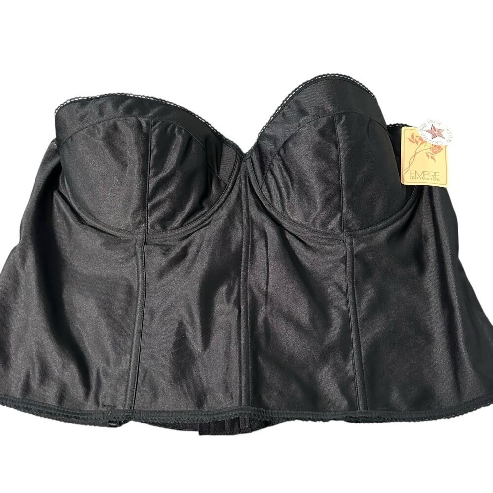 Vintage Empire Intimates Black Satin Strapless Longline Bustier Corset NEW 50DD
